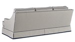 F6207-Navy, Contrast Welt: F1509-Indigo, Tufted Bench Seat Cushion w/ contrast Buttons: F1509-Indigo, SK1 Kick Pleat Skirt w/ 1" Baase Band: F1509-Indigo, Std 22" Throw Pillows w/ Contrast Welt: F1463-Ivory, Arm Style: AR13 Slope Arm, Back Pillows: BL10 Low Rectangular Square Corner Box Back