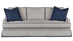 F6207-Navy, Contrast Welt: F1509-Indigo, Tufted Bench Seat Cushion w/ contrast Buttons: F1509-Indigo, SK1 Kick Pleat Skirt w/ 1" Baase Band: F1509-Indigo, Std 22" Throw Pillows w/ Contrast Welt: F1463-Ivory, Arm Style: AR13 Slope Arm, Back Pillows: BL10 Low Rectangular Square Corner Box Back