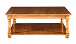 CE1053C. Maple. Scored Plank Top. English Leg. Option 1: Shelf in Place of Stretcher. GC11X Waxed Pine. Min/Chain, Med. Sheen. 48 x 48 x 18"