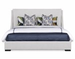 King shown in fabric F5231-Grey on the Exterior Headboard and rails and F1472-Slate on the inside Headboard.  Finish is 5835 Charcoal with no distressing and low sheen.