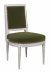 Shown in fabric F5219-Ivy with finish 5823 Antique Snow with minimal chain distressing and #3 Nail.  Trim is 622BR-Green.